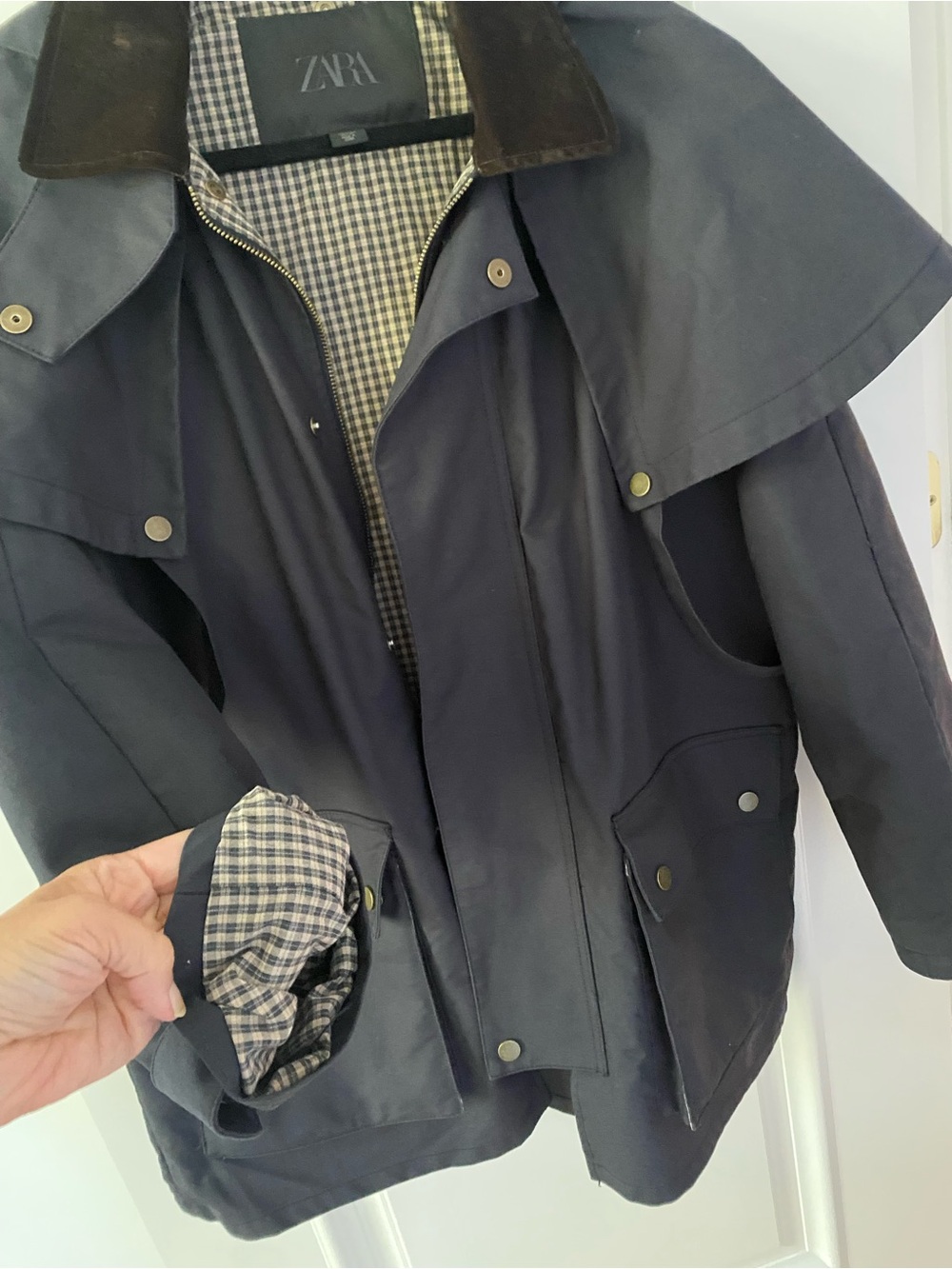 ZARA ZW Collection Viral Hooded Jacket Coat Trench Navy Size S SOLD OUT $179 - Picture 12 of 14